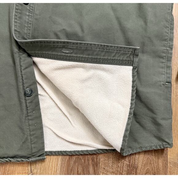 Cabela's Mens Sherpa Fleece Lined Canvas Shacket Large Olive Green Jacket EUC - Picture 10 of 14
